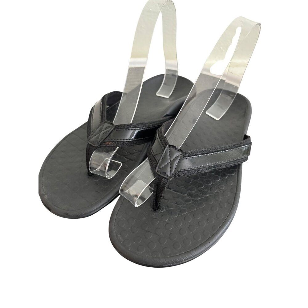 Vionic Womens Tide Black Leather Orthopedic Sandals Comfortable Arch Support